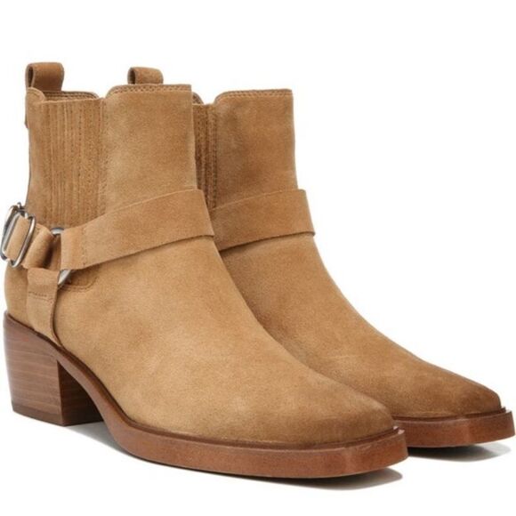 NWOB Sam Edelman Bellamie Suede Harness Western Ankle Boots in Camel Suede Sz 8 - Picture 3 of 11